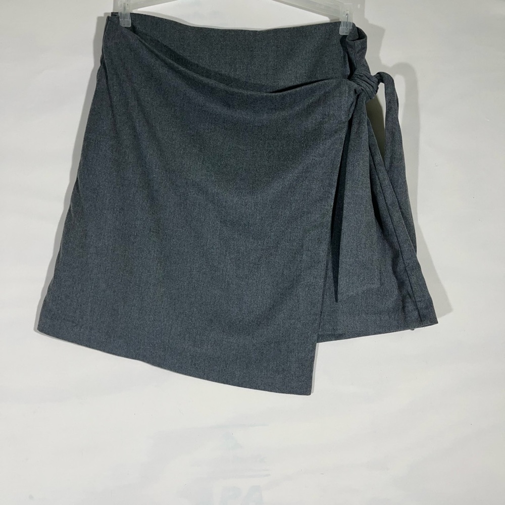 BANANA REPUBLIC FLANNEL WRAP STYLE SKIRT WOMEN 14 GRAY SIDE KNOT TIE BACK ZIP‎